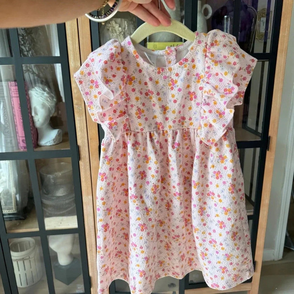 Zara Kids ruffle dress floral print textured toddler girl pastel church easter - Picture 8 of 10